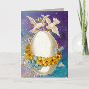 CARTES POUR FÊTES ANNUELLES CHIENS BLANCS, OEUFS DE PÂQUES ET FLEURS JAUNES EN
