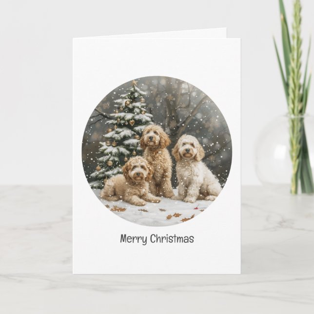Cartes Pour Fêtes Annuelles Chiens de chiot de Noël Goldendoodle (Devant)