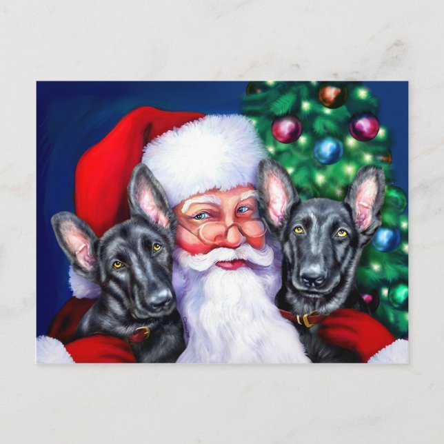 Cartes Pour Fêtes Annuelles Chiens de moutons noirs allemands père Noël (Devant)