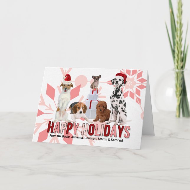 Cartes Pour Fêtes Annuelles Chiens de Noël branchés en rouge et rose (Devant)