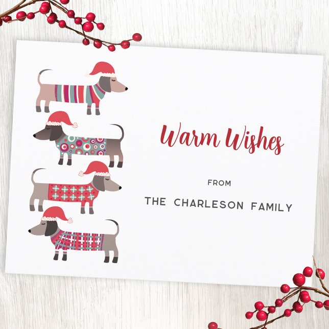 Cartes Pour Fêtes Annuelles Chiens de Noël en Casquette (Fun Christmas Dachshund Wiener Sausage dog holiday postcard)