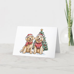 Cartes Pour Fêtes Annuelles Chiens de Noël Golden Retriever