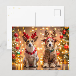 Cartes Pour Fêtes Annuelles Chiens de Noël habillés en rennes