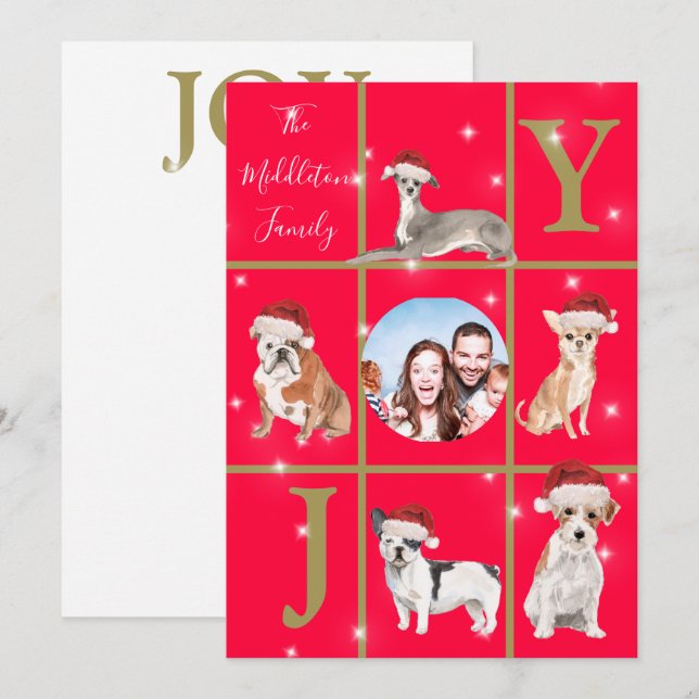 Cartes Pour Fêtes Annuelles Chiens de Noël Photo Fun Red Holiday Card (Devant / Derrière)