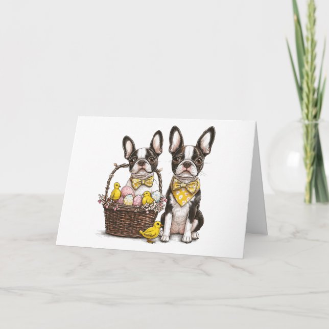 Cartes Pour Fêtes Annuelles Chiens de Pâques Boston Terrier (Devant)