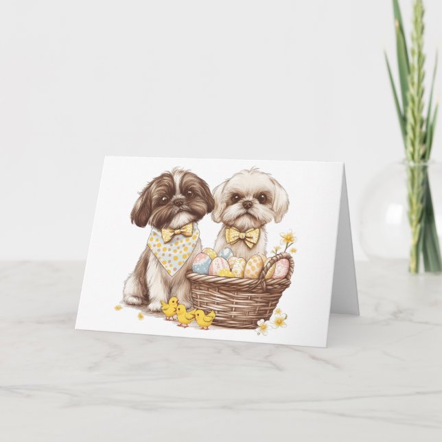 Cartes Pour Fêtes Annuelles Chiens de Pâques Chih Tzu (Devant)