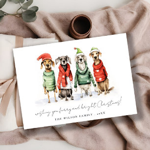 Cartes Pour Fêtes Annuelles Chiens d'hiver mignons Sweater Furry & Bright Chri