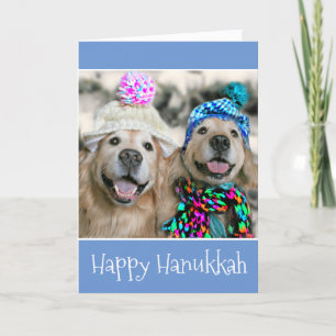 Cartes Pour Fêtes Annuelles Chiens d'or retriever en Casquette d'hiver Hanoukk