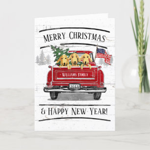 Cartes Pour Fêtes Annuelles Chiens du drapeau de canon rouge Vintage de Noël p