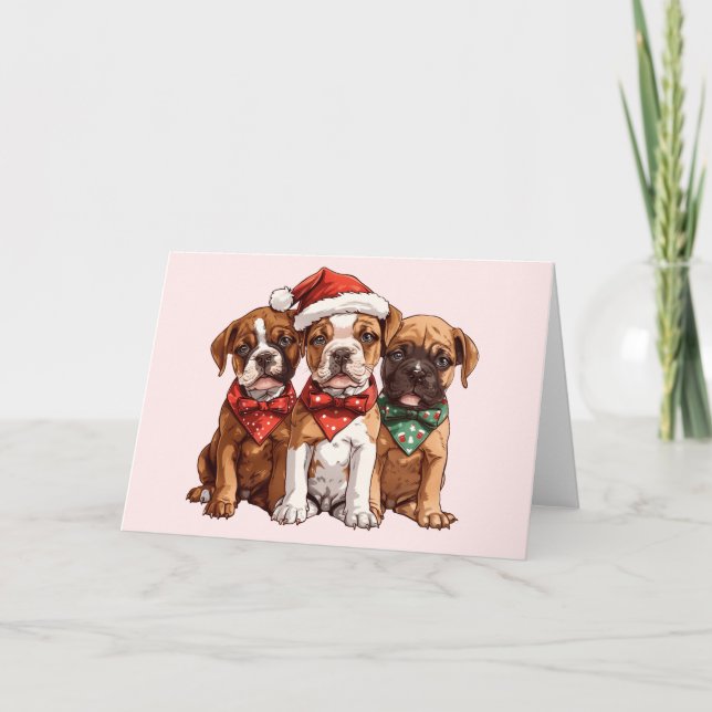 Cartes Pour Fêtes Annuelles Chiens en boîte de Noël (Devant)
