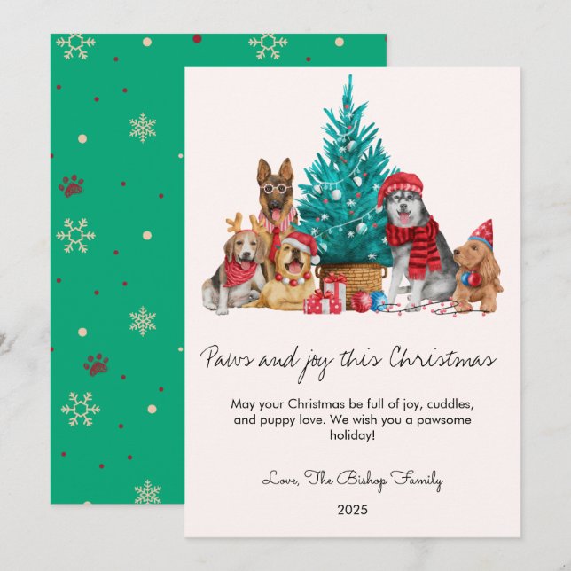 Cartes Pour Fêtes Annuelles Chiens et Arbre Animaux de Noël Appartement vacanc (Devant / Derrière)