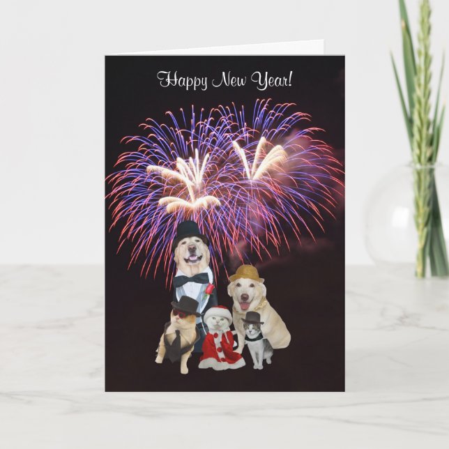 Cartes Pour Fêtes Annuelles Chiens et bonne année mignons de chats (Devant)