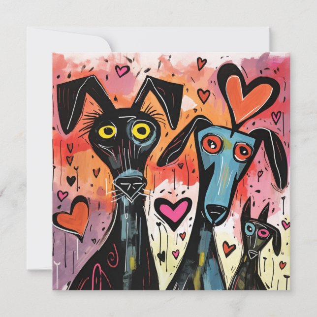 Cartes Pour Fêtes Annuelles Chiens et cœurs de la Saint-Valentin (Devant)