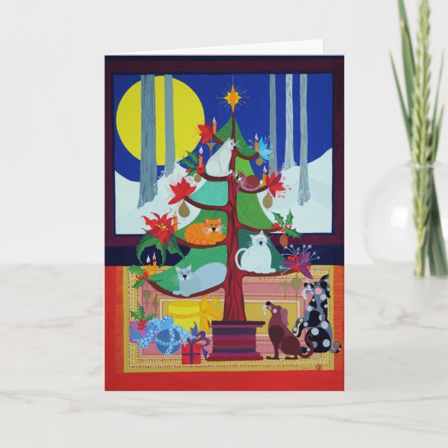 Cartes Pour Fêtes Annuelles Chiens sous l'arbre de Noël (Devant)