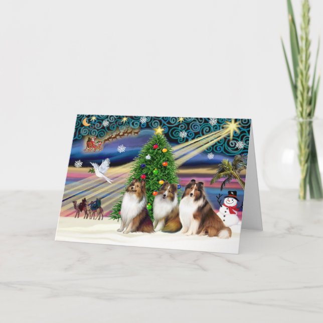 Cartes Pour Fêtes Annuelles Chiffres de Noël magiques de Shetland (3 sables) (Devant)