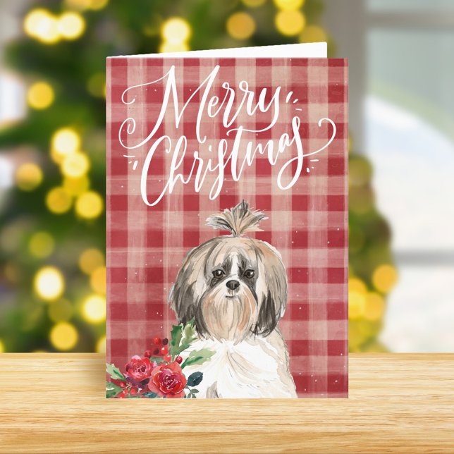Cartes Pour Fêtes Annuelles Chih Tzu Chien Rouge Jour de Noël (Créateur téléchargé)