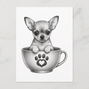 Cartes Pour Fêtes Annuelles Chihuahua chiot dans une tasse à thé