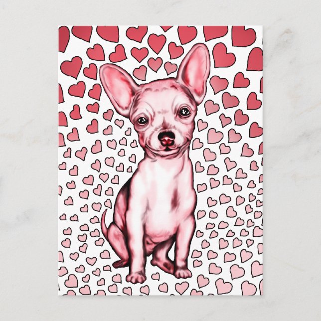 Cartes Pour Fêtes Annuelles Chihuahua Coeurs roses Saint Valentin (Devant)