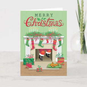 Cartes Pour Fêtes Annuelles Chihuahua espionnant le Père Noël descendant la ch