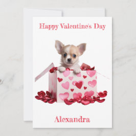 Cartes Pour Fêtes Annuelles Chihuahua Pup Personnalisé Coeurs roses sur Box Va