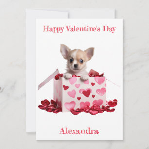 Cartes Pour Fêtes Annuelles Chihuahua Pup Personnalisé Coeurs roses sur Box Va