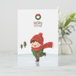 Cartes Pour Fêtes Annuelles Child skating on ice at Christmas