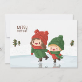 Cartes Pour Fêtes Annuelles Children skating on ice at Christmas