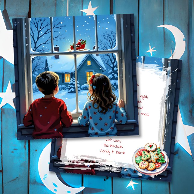 Cartes Pour Fêtes Annuelles Children Watching Santa's Sleigh Christmas (Créateur téléchargé)