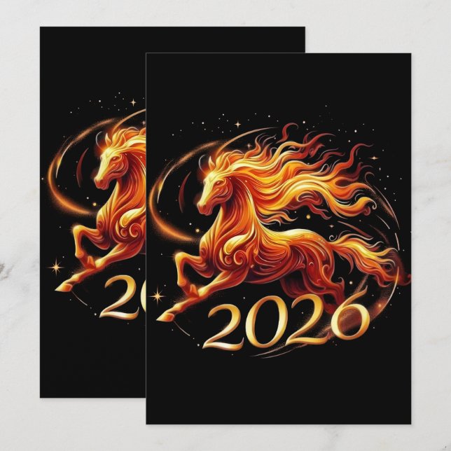 Cartes Pour Fêtes Annuelles Chinese Year of Horse 2026 Celebrations (Devant / Derrière)
