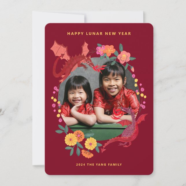 Cartes Pour Fêtes Annuelles Chinois Lunar nouvelle année du dragon photo (Devant)