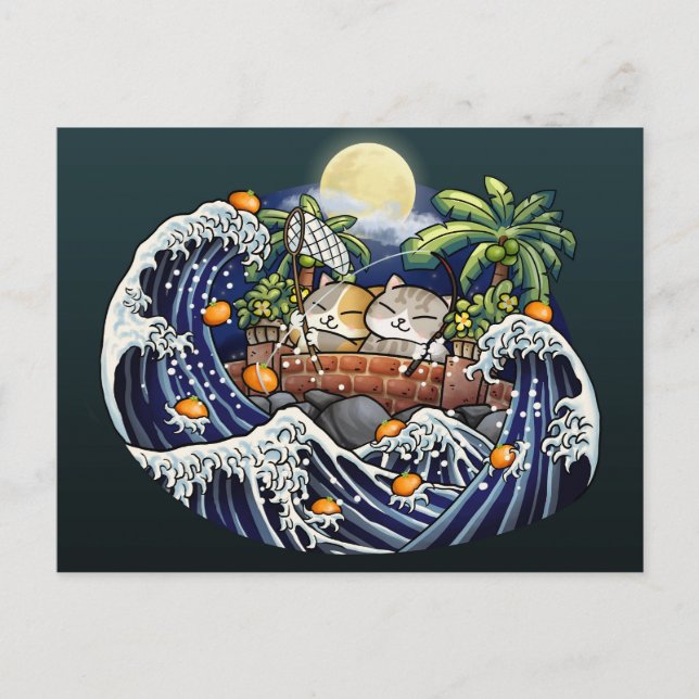 Cartes Pour Fêtes Annuelles Chinois Nouvel An Chat Tossant Oranges (Devant)