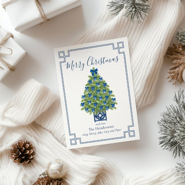 Cartes Pour Fêtes Annuelles Chinoiserie Arbre de Noël bleu et blanc (chinoiserie christmas tree card)