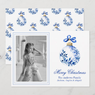 Cartes Pour Fêtes Annuelles Chinoiserie Bleu & Blanc Ornement de Noël Photo