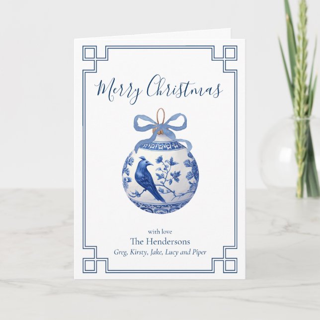 Cartes Pour Fêtes Annuelles Chinoiserie Bleu ornement avec Bow (Devant)