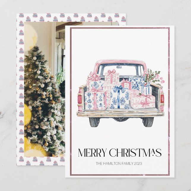 Cartes Pour Fêtes Annuelles Chinoiserie camion de Noël Prépa Photo  (Devant / Derrière)