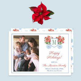Cartes Pour Fêtes Annuelles Chinoiserie Chic Poinsettia Famille Photo Noël