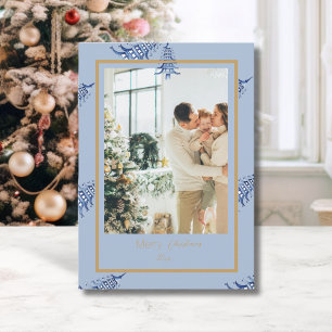 Cartes Pour Fêtes Annuelles Chinoiserie Noël Dusty Blue Pagoda 2 photos