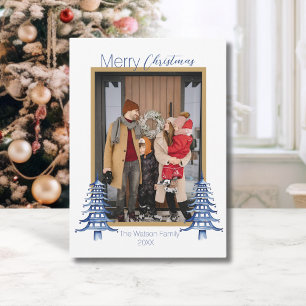 Cartes Pour Fêtes Annuelles Chinoiserie Noël Dusty Blue Pagode 1 photo