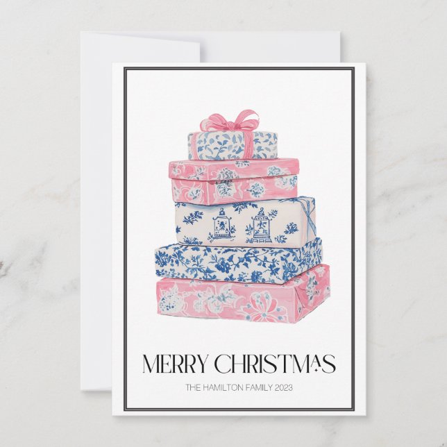 Cartes Pour Fêtes Annuelles Chinoiserie Noël Enveloppé Cadeaux Preppy Photo (Devant)