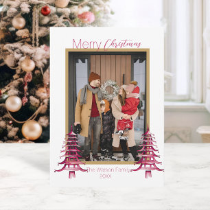 Cartes Pour Fêtes Annuelles Chinoiserie Noël Pagode Rose Dusty 1-Photo