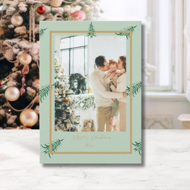 Cartes Pour Fêtes Annuelles Chinoiserie Sage de Noël Pagode verte 2 photos (Chinoiserie Christmas Sage Green Pagoda 2-Photo Holiday Card)