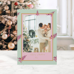 Cartes Pour Fêtes Annuelles Chinoiserie Sauge rose de Noël Pagode 2Photo