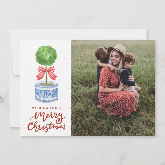 Cartes Pour Fêtes Annuelles Chinoiserie Topiary Photo de Noël (Devant)