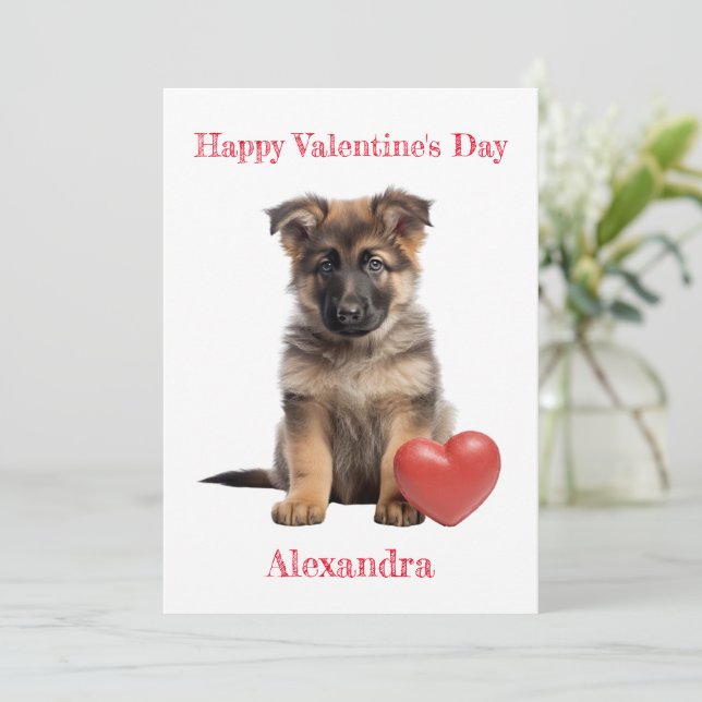 Cartes Pour Fêtes Annuelles Chiot allemand personnalisé avec coeur Valentine (Debout devant)