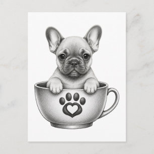 Cartes Pour Fêtes Annuelles Chiot Bouledogue Français Tasse à Thé