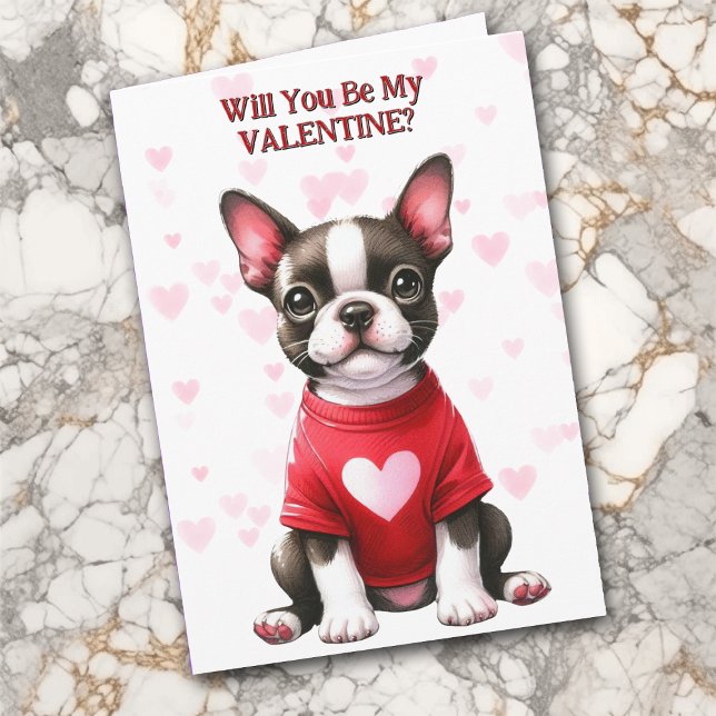 Cartes Pour Fêtes Annuelles Chiot de Boston Terrier en Saint-Valentin (Créateur téléchargé)