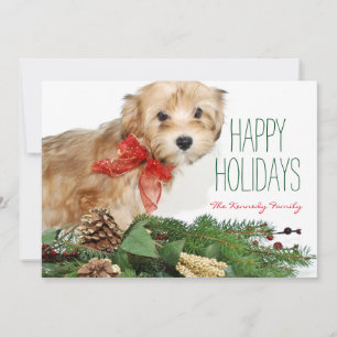 Cartes Pour Fêtes Annuelles Chiot de Noël avec l'arc rouge