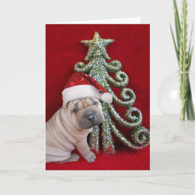 Cartes Pour Fêtes Annuelles chiot de Noël chinois shar pei (Devant)