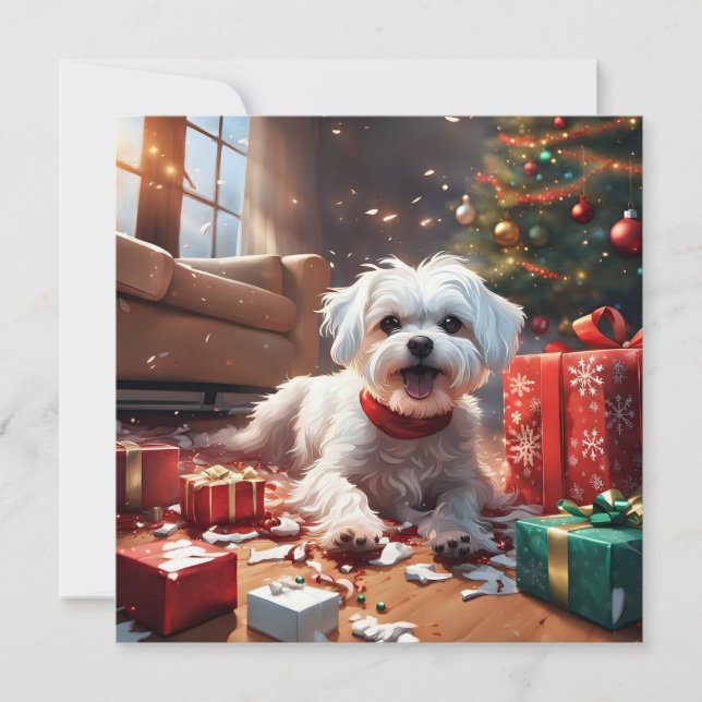 Cartes Pour Fêtes Annuelles Chiot de Noël coquin, mignon, Drôle, Drôle, Dessin (Devant)