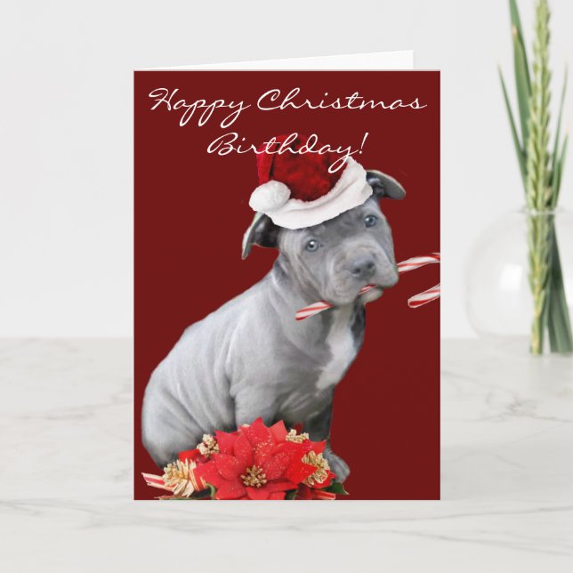 Cartes Pour Fêtes Annuelles Chiot de Noël Pitbull (Devant)